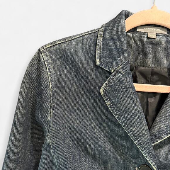 Ann Taylor Structured Denim Blazer Classic 90s Minimalist Tailored Jacket - Picture 5 of 11